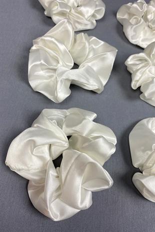 Ekru 6 Lı Saten Saç Lastik Toka Seti