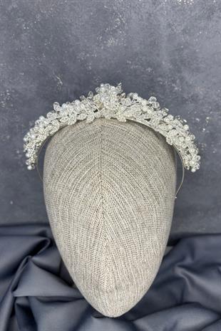 Ekru Boncuk İşlemeli Duru Gelin Kına Tacı