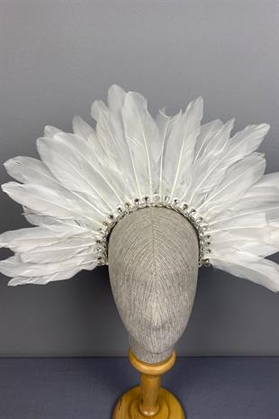 Ecru Dali Feathered Stone Bridal Henna Crown Accessory