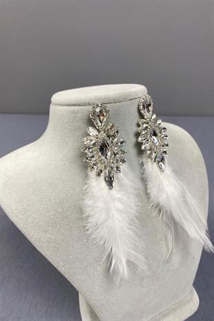 Ecru Most Stylish Feathered Special Invitation Prom Wedding Evening Dress Earrings