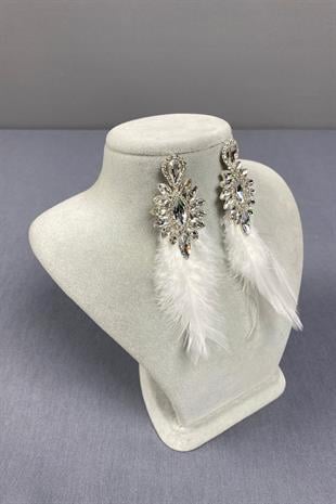 Ecru Most Stylish Feathered Special Invitation Prom Wedding Evening Dress Earrings