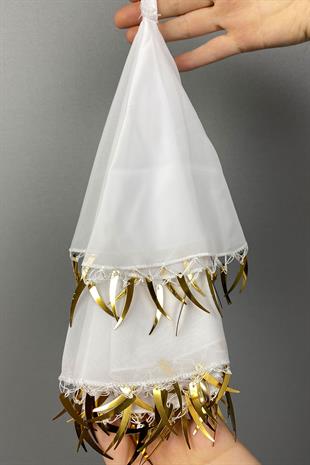 Ecru Gold Sword Sequin Chiffon Bridal Halay Handkerchief 5 pcs