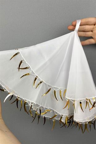 Ecru Gold Sword Sequin Chiffon Bridal Halay Handkerchief 5 pcs