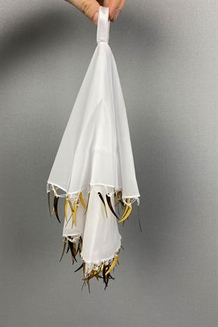 Ecru Gold Sword Sequin Chiffon Bridal Halay Handkerchief 5 pcs