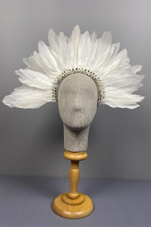 Ecru Hera Feathered Stone Bridal Henna Crown Accessory