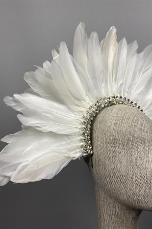 Ecru Hera Feathered Stone Bridal Henna Crown Accessory