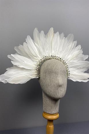 Ecru Hera Feathered Stone Bridal Henna Crown Accessory
