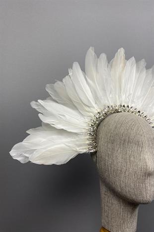 Ecru Hera Feathered Stone Bridal Henna Crown Accessory