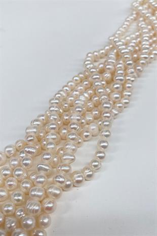 Ekru İnci Doğal Taş Şekilsiz Kesim Dizi 6-8 mm