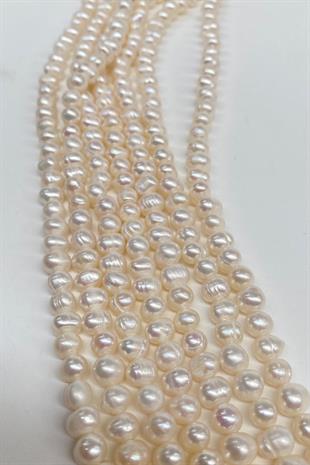 Ekru İnci Doğal Taş Şekilsiz Kesim Dizi 6-8 mm