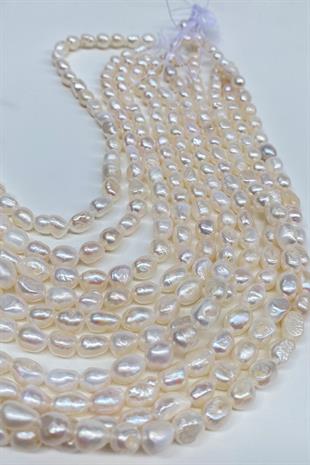 Ekru İnci Doğal Taş Şekilsiz Kesim Dizi 6-8 mm