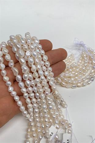 Ekru İnci Doğal Taş Şekilsiz Kesim Dizi 6-8 mm