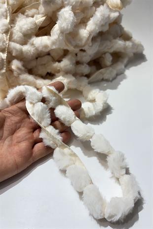 Ekru Peluş Şerit Ponpon,Tavşan Kuyruğu Ponpon,Peluş Ponpon 1 mt
