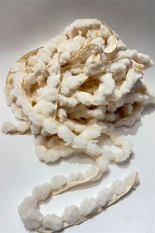 Ekru Peluş Şerit Ponpon,Tavşan Kuyruğu Ponpon,Peluş Ponpon 1 mt