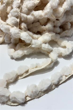 Ekru Peluş Şerit Ponpon,Tavşan Kuyruğu Ponpon,Peluş Ponpon 1 mt