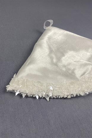 Ecru Satin Bead Embroidered Halay Handkerchief