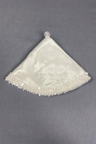 Ecru Satin Bead Embroidered Halay Handkerchief
