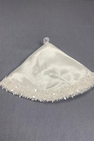 Ecru Satin Bead Embroidered Halay Handkerchief