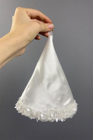 Ecru Satin Bead Embroidered Halay Handkerchief