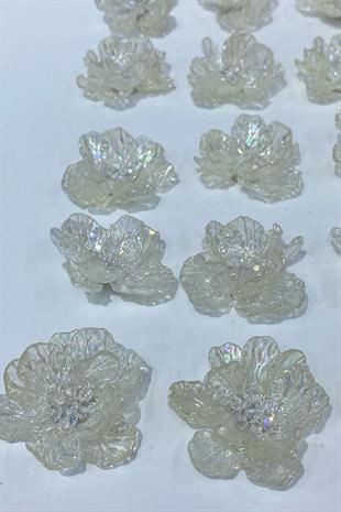 Ekru Sedef Yapraklı Kristal Boncuklu İncili Broş