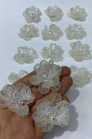 Ekru Sedef Yapraklı Kristal Boncuklu İncili Broş