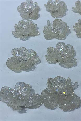 Ekru Sedef Yapraklı Kristal Boncuklu İncili Broş