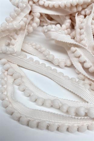 Ekru Sık Küçük İnce Ponpon Şerit 