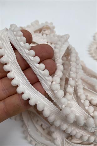 Ekru Sık Küçük İnce Ponpon Şerit 