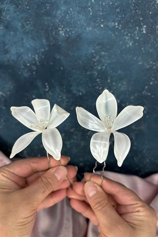 Ela Çiçek Sedef Reçine 2 Li Firkete Saç Ve Gelin Aksesuarı