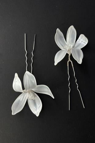 Ela Çiçek Sedef Reçine 2 Li Firkete Saç Ve Gelin Aksesuarı