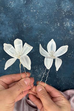 Ela Çiçek Sedef Reçine 2 Li Firkete Saç Ve Gelin Aksesuarı