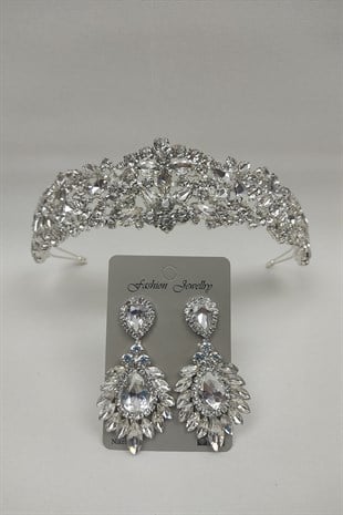 Ela Model Model Gelin Tacı Ve Damla MekikTaşlı Küpe