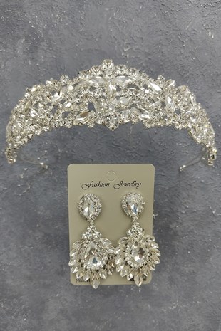 Ela Model Model Gelin Tacı Ve Damla MekikTaşlı Küpe