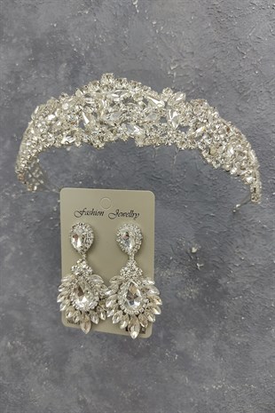 Ela Model Model Gelin Tacı Ve Damla MekikTaşlı Küpe