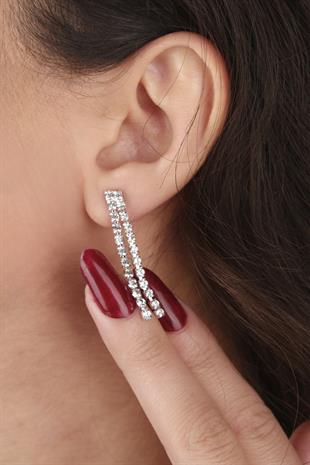 Ela Su Yolu Kristal Taşlı Abiye Kolye Küpe Seti Ve Yaprak Gelin Tacı