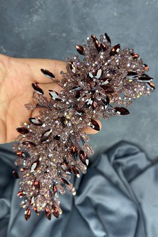 Elena Model Gelin Tacı Boncuk İşlemeli Türban ve Saç Aksesuarı