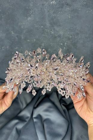 Elena Model Gelin Tacı Boncuk İşlemeli Türban ve Saç Aksesuarı