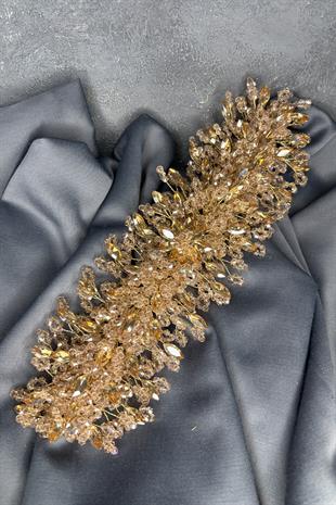 Elena Model Gelin Tacı Boncuk İşlemeli Türban ve Saç Aksesuarı