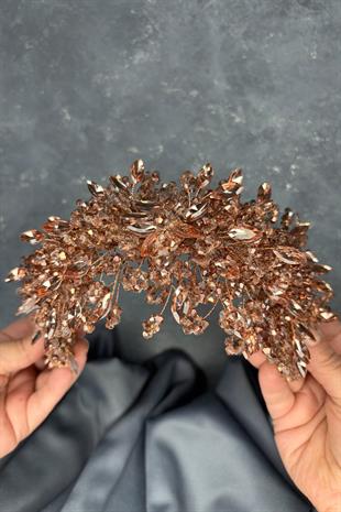 Elena Model Gelin Tacı Boncuk İşlemeli Türban ve Saç Aksesuarı