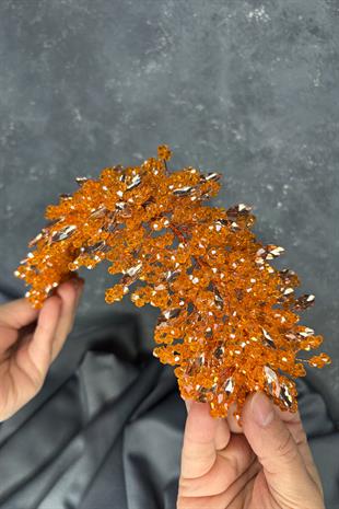 Elena Model Gelin Tacı Boncuk İşlemeli Türban ve Saç Aksesuarı