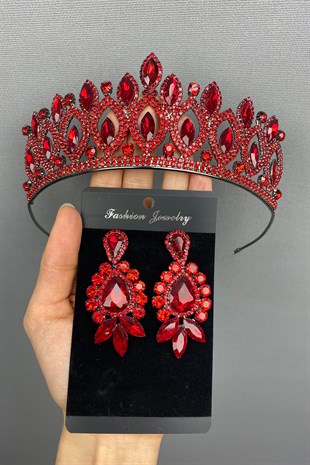 Elis Model Gelin Kına Taç ve Küpe Seti