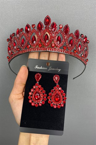 Elis Model Bridal Henna Crown and Earring Set