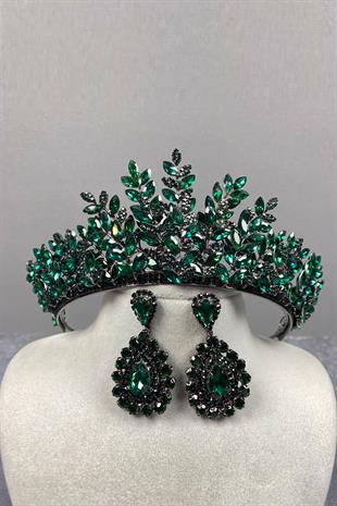 Ezel 3D Bridal Henna Crown And Stone Drop Earrings Set