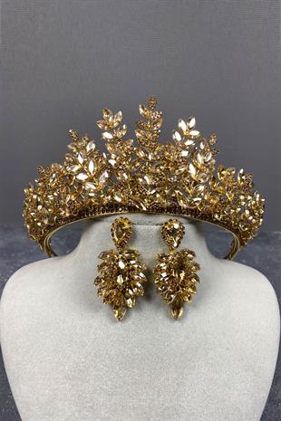 Ezel 3D Bridal Henna Crown And Stud Earring Set