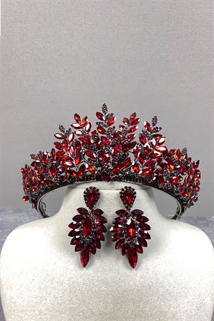 Ezel 3D Bridal Henna Crown And Stud Earring Set