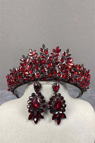 Ezel 3D Bridal Henna Crown And Shuttle Drop Earring Set