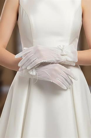 Transparent Bridal Gloves with Ruffle Details