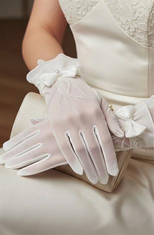Transparent Bridal Gloves with Ruffle Details