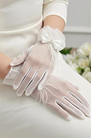 Transparent Bridal Gloves with Ruffle Details