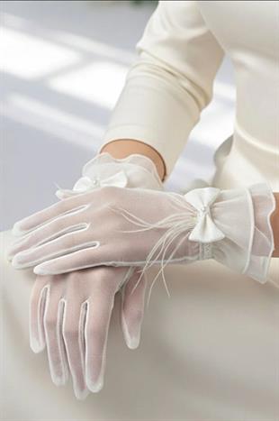 Transparent Bridal Gloves with Ruffle Details